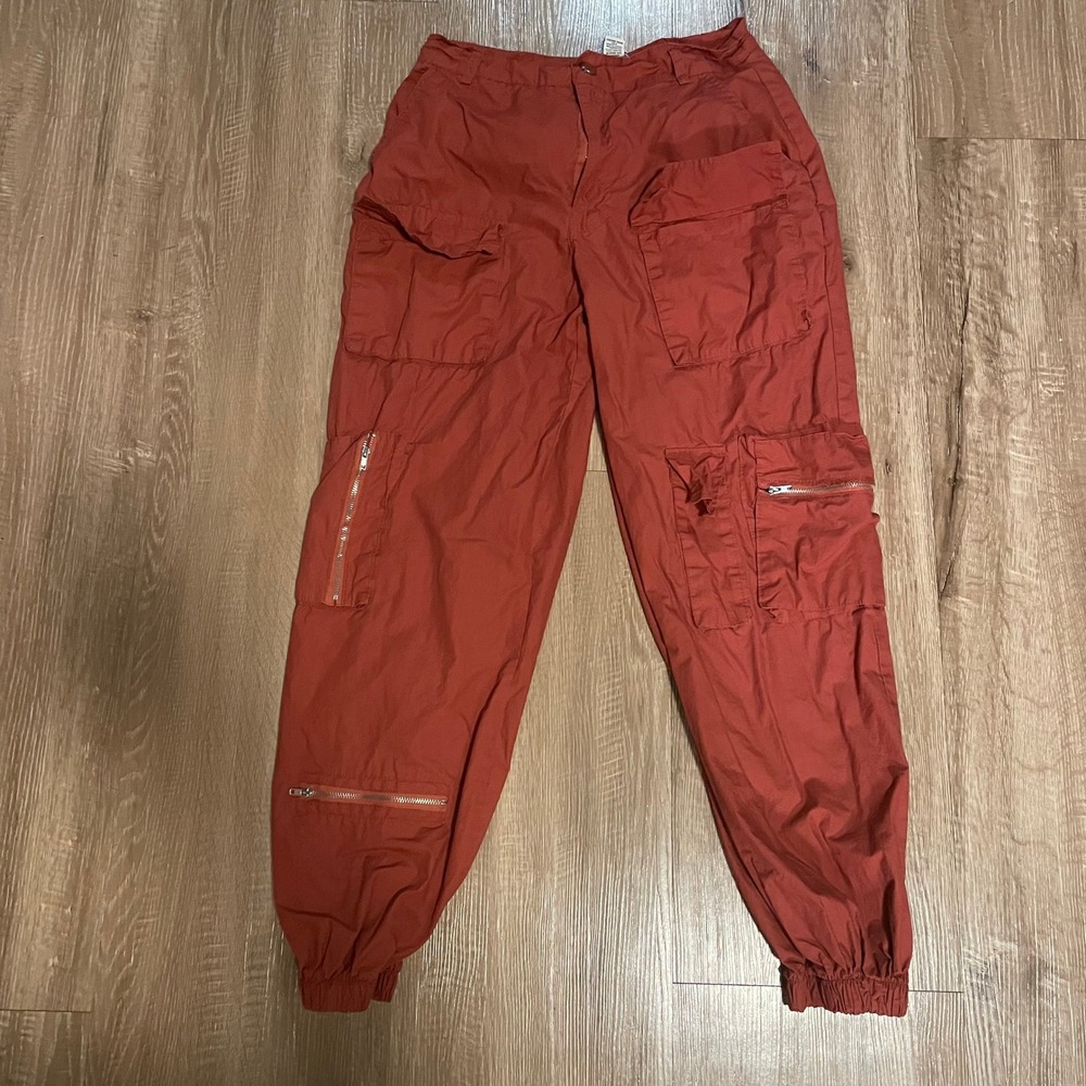 Rachel Paige Womens Cargo Jogger Pants Size Small Rust Red 100% Cotton Utility